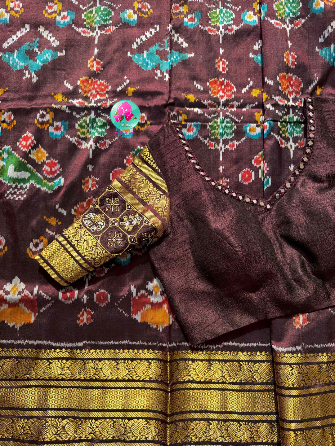 The Espresso Sonata: Pure Ikat Silk with Kanchi Border Grandeur