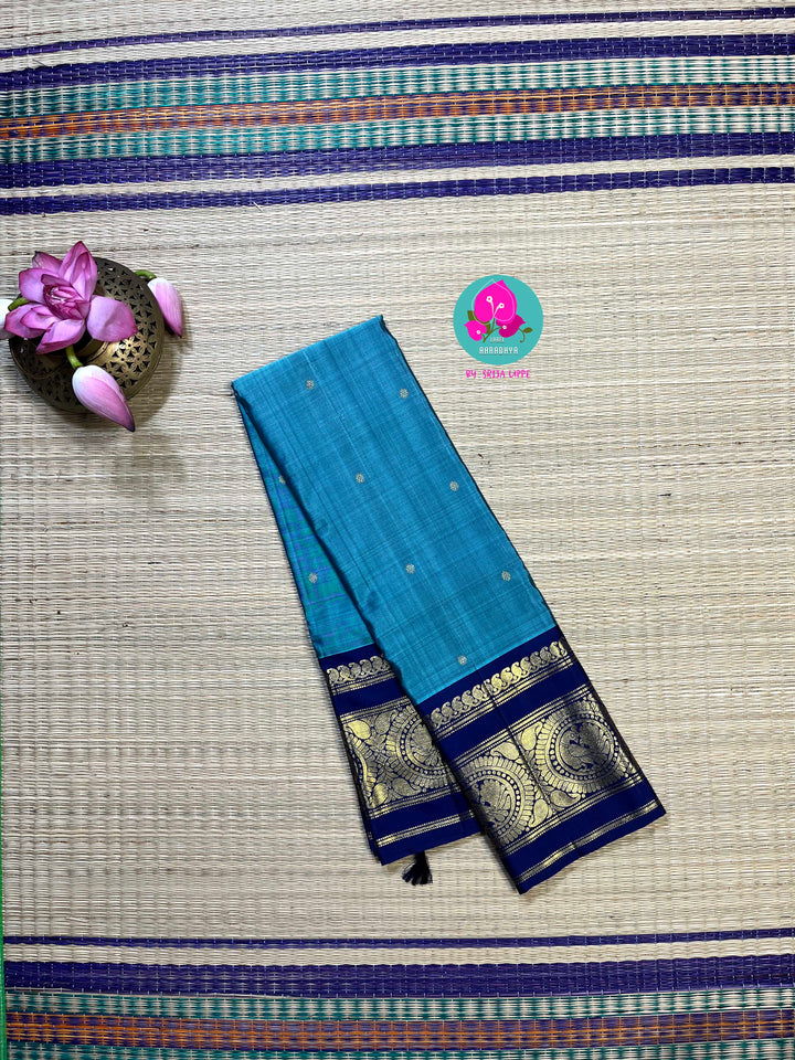 2g zari traditional border in pastel blue with royal blue a classy vintage look