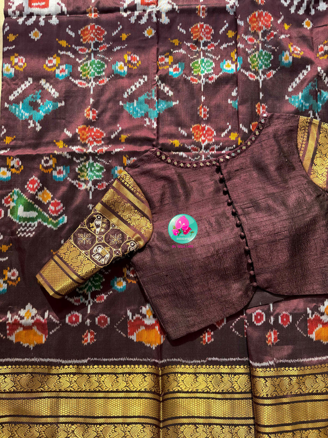 The Espresso Sonata: Pure Ikat Silk with Kanchi Border Grandeur