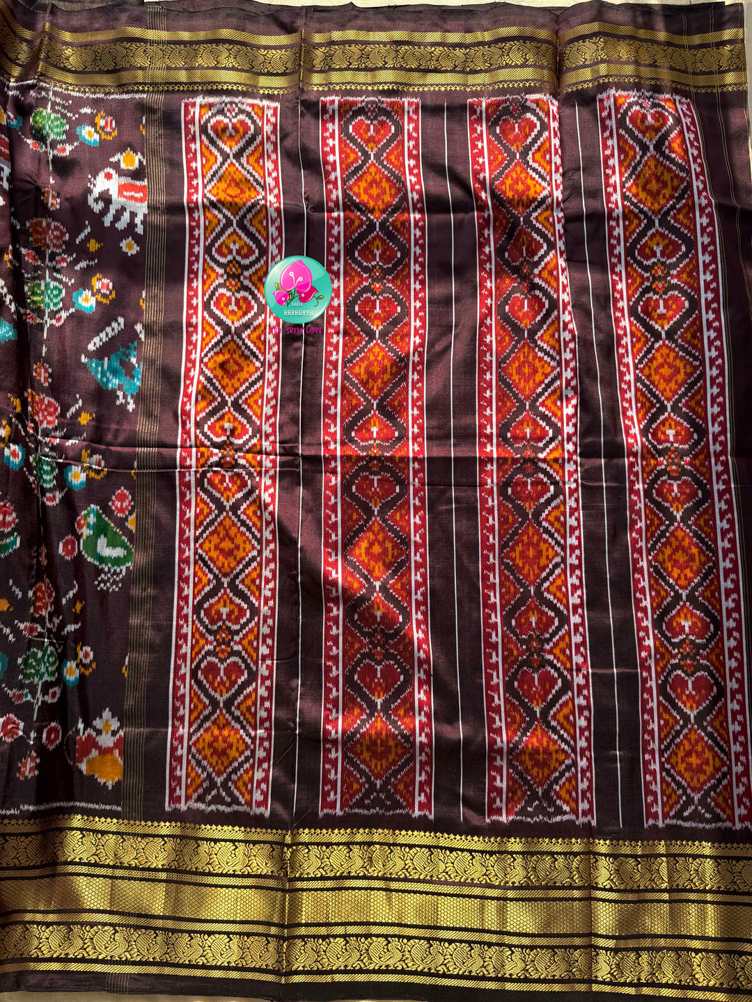 The Espresso Sonata: Pure Ikat Silk with Kanchi Border Grandeur