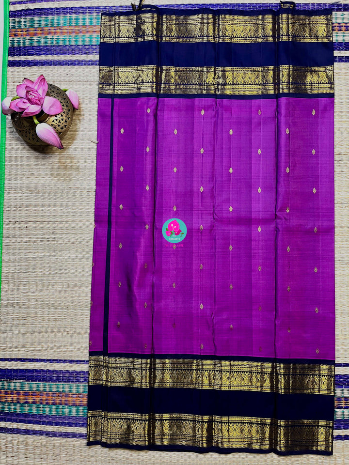 2G zari traditional gap border with luxurious magenta on body and navy blue pallu