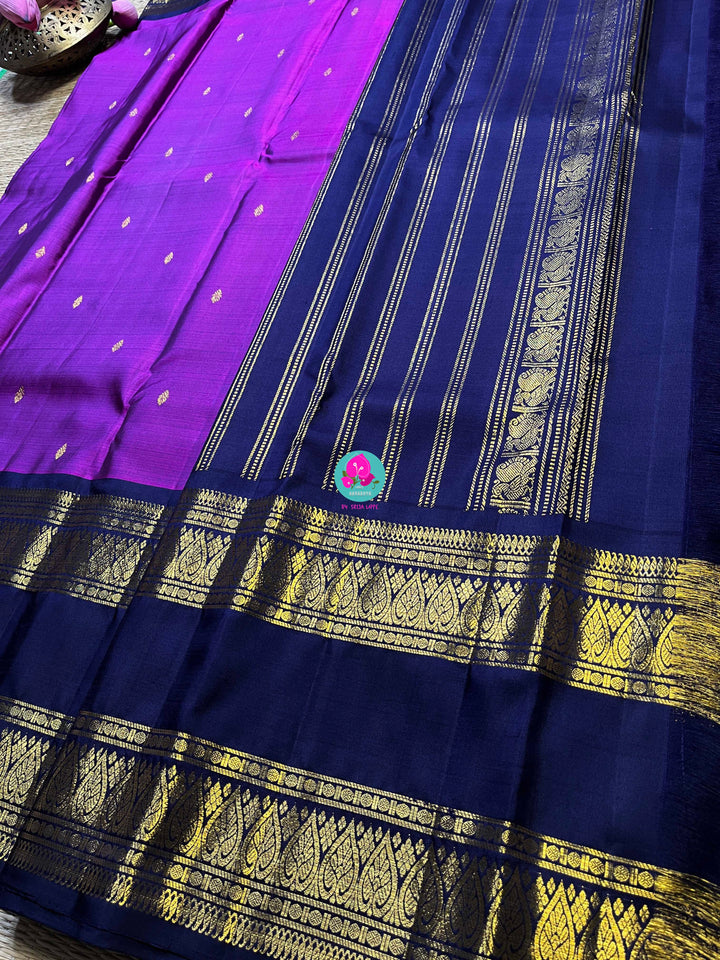 2G zari traditional gap border with luxurious magenta on body and navy blue pallu