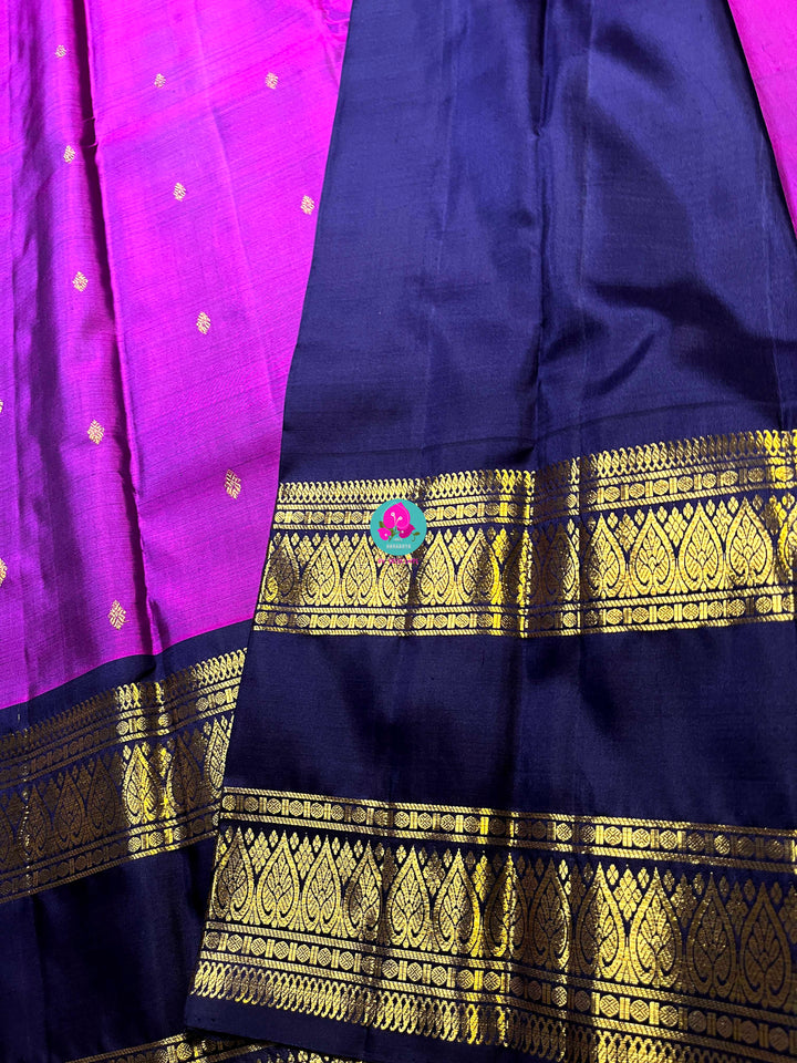 2G zari traditional gap border with luxurious magenta on body and navy blue pallu