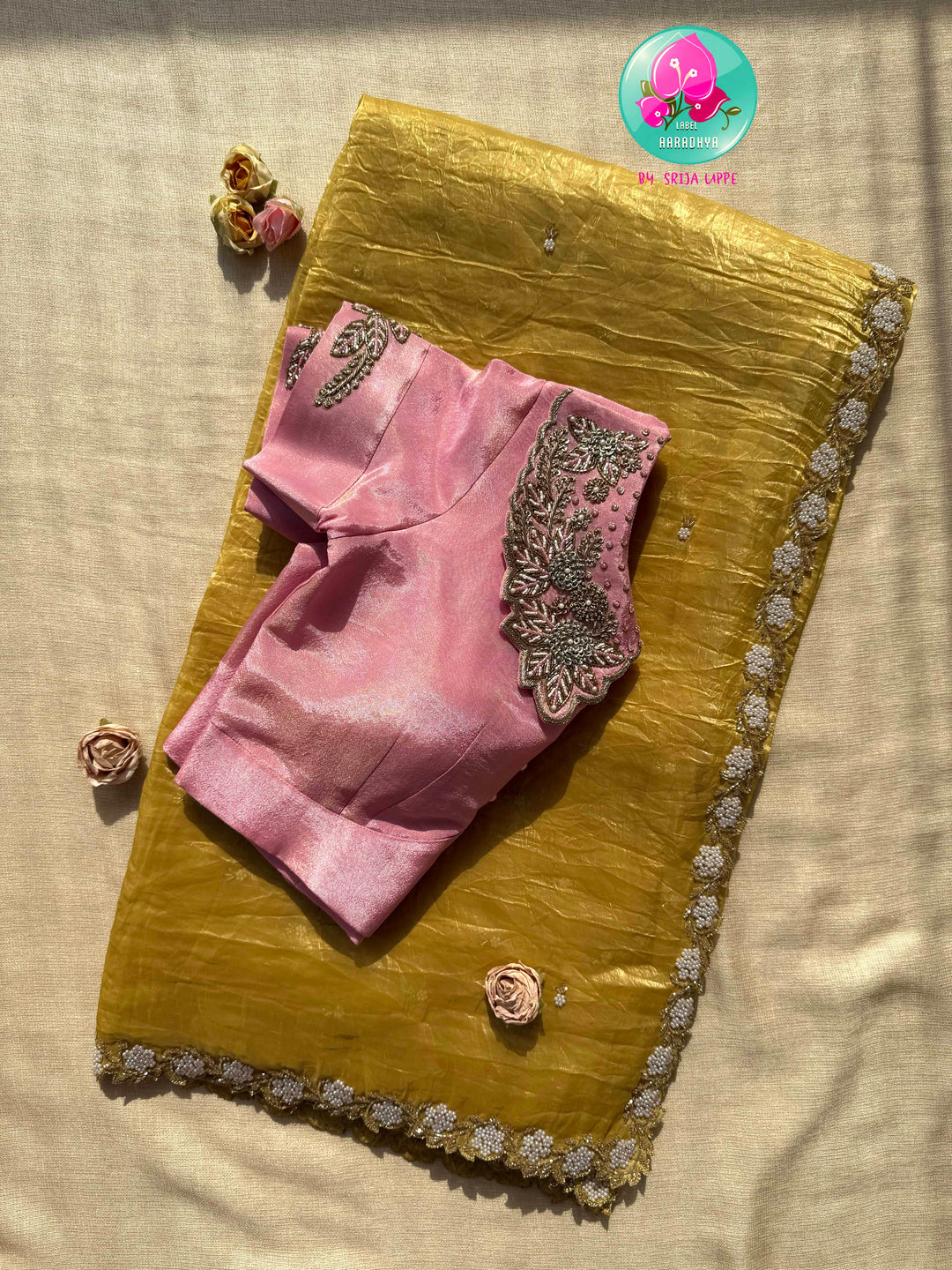 Golden Sunsets & Pastel Blooms: The Crushed Mustard Organza & Pink Peter Pan Reverie