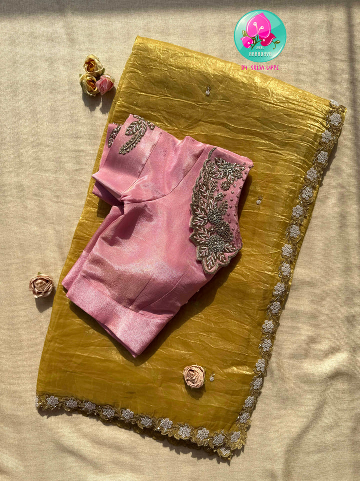 Golden Sunsets & Pastel Blooms: The Crushed Mustard Organza & Pink Peter Pan Reverie