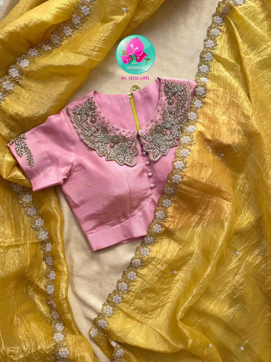 Golden Sunsets & Pastel Blooms: The Crushed Mustard Organza & Pink Peter Pan Reverie