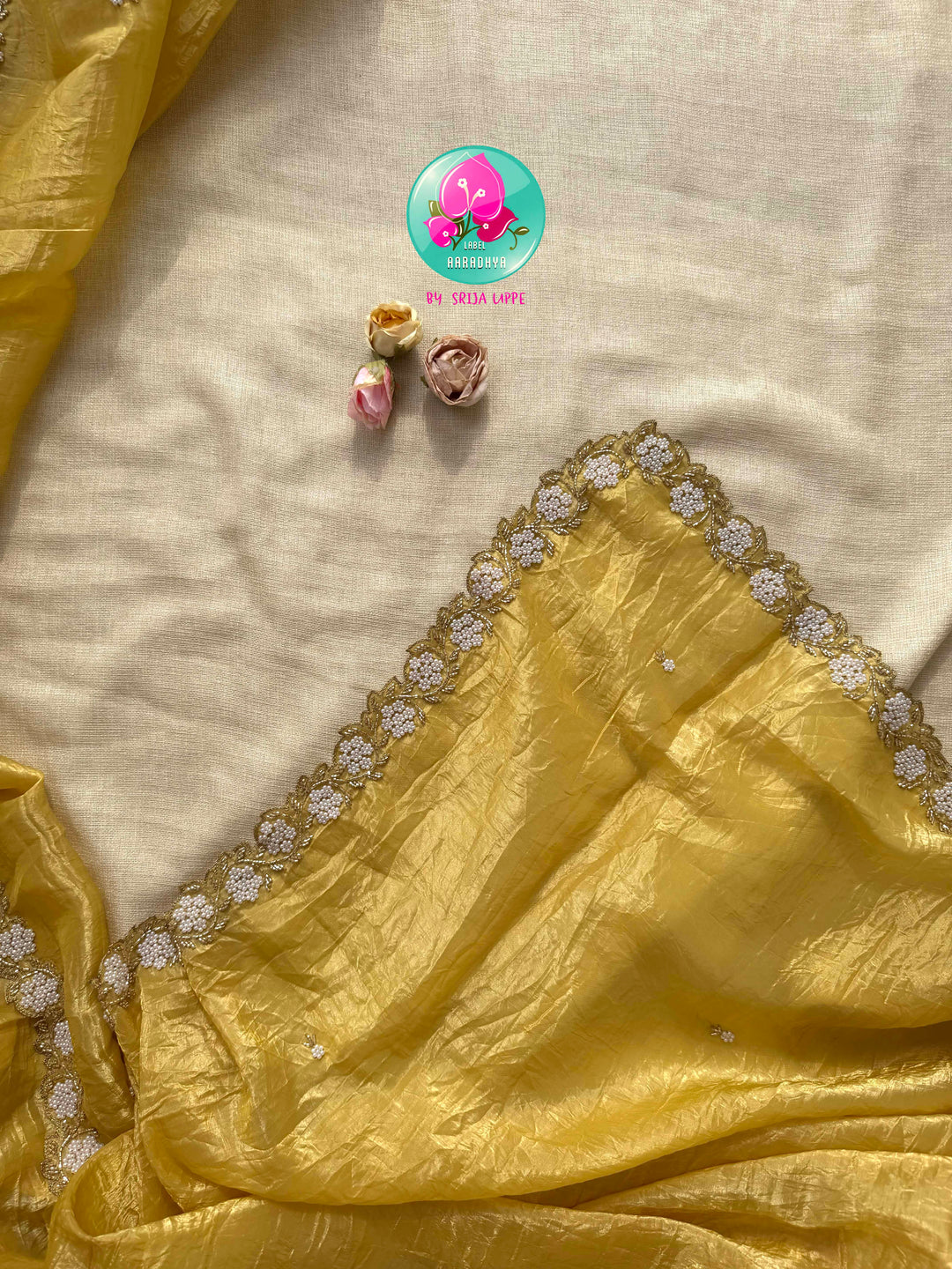 Golden Sunsets & Pastel Blooms: The Crushed Mustard Organza & Pink Peter Pan Reverie