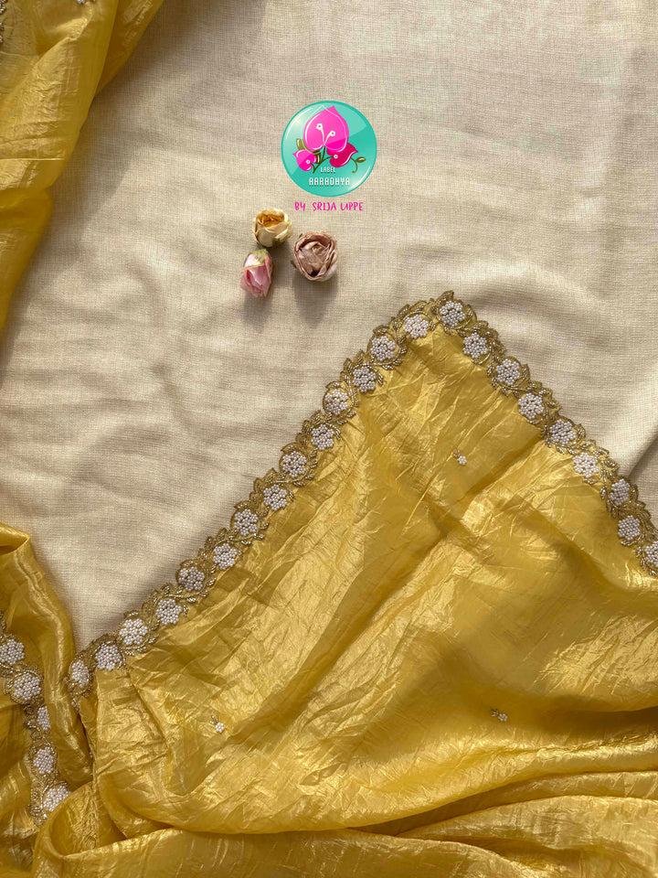 Golden Sunsets & Pastel Blooms: The Crushed Mustard Organza & Pink Peter Pan Reverie