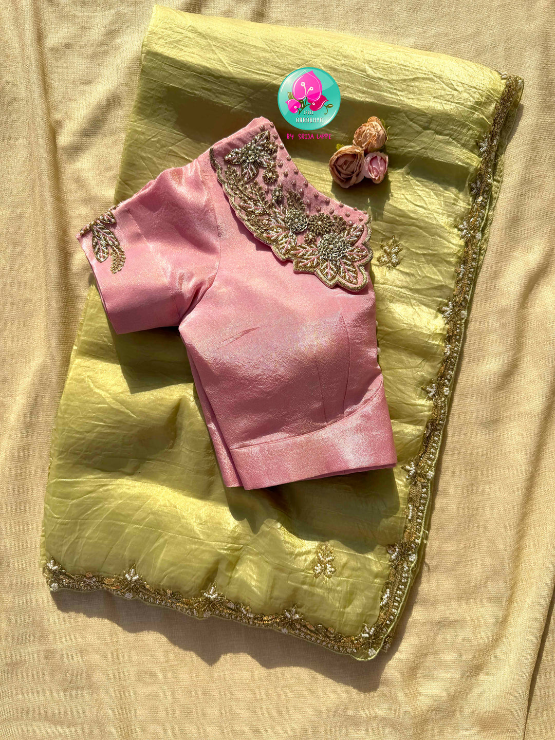 Mint Meadow Mist: The Crushed Pastel Green Organza Saree Elegance