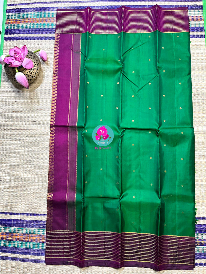 Kanchipattu saree in traditional Green and Magenta
