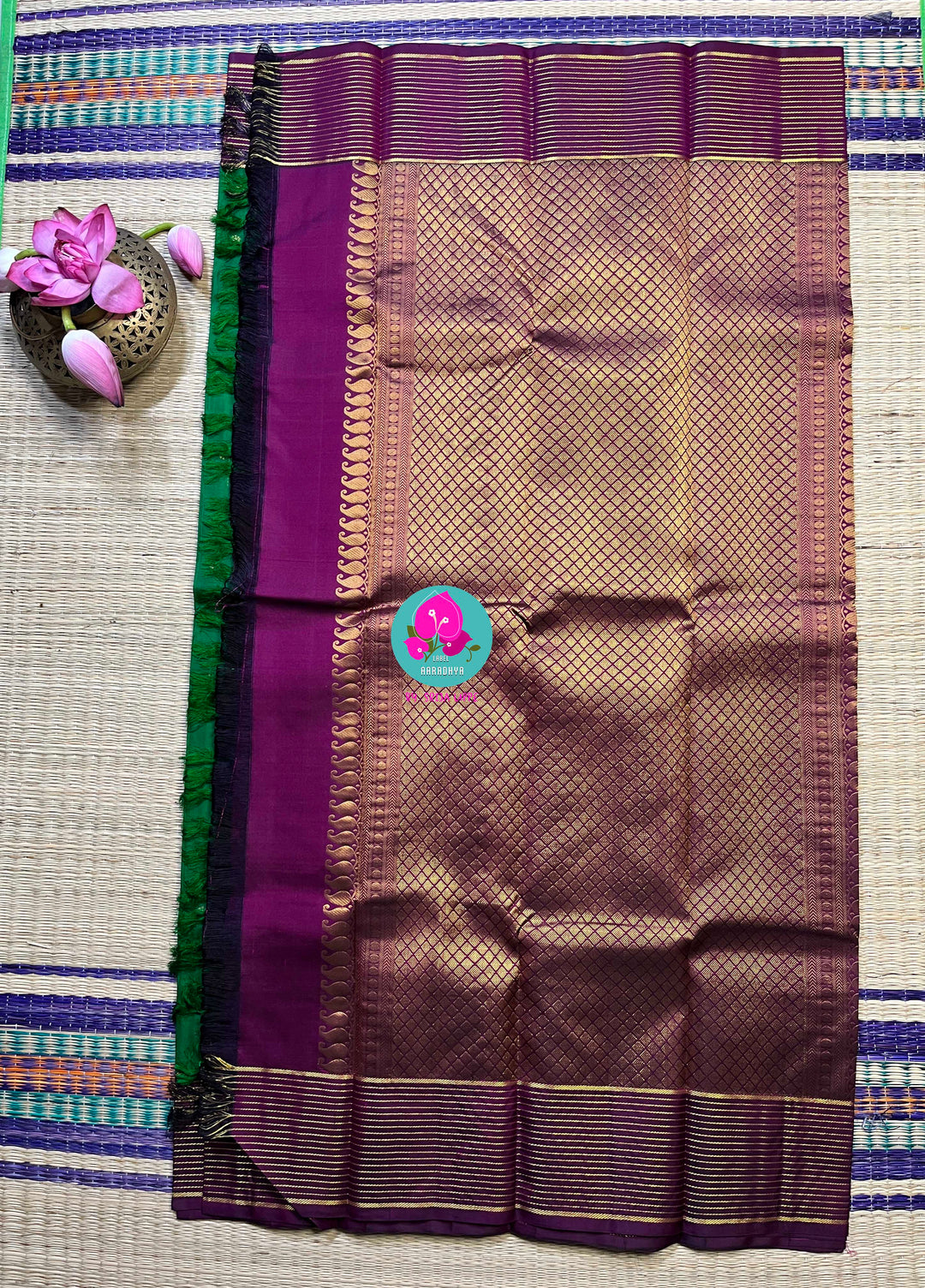 Kanchipattu saree in traditional Green and Magenta