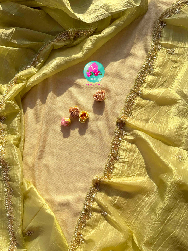 Mint Meadow Mist: The Crushed Pastel Green Organza Saree Elegance