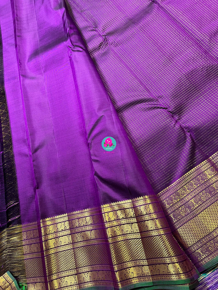 Dark purple with peacock motifs Vaira oosi design, 2G Kanchipuram handloom saree