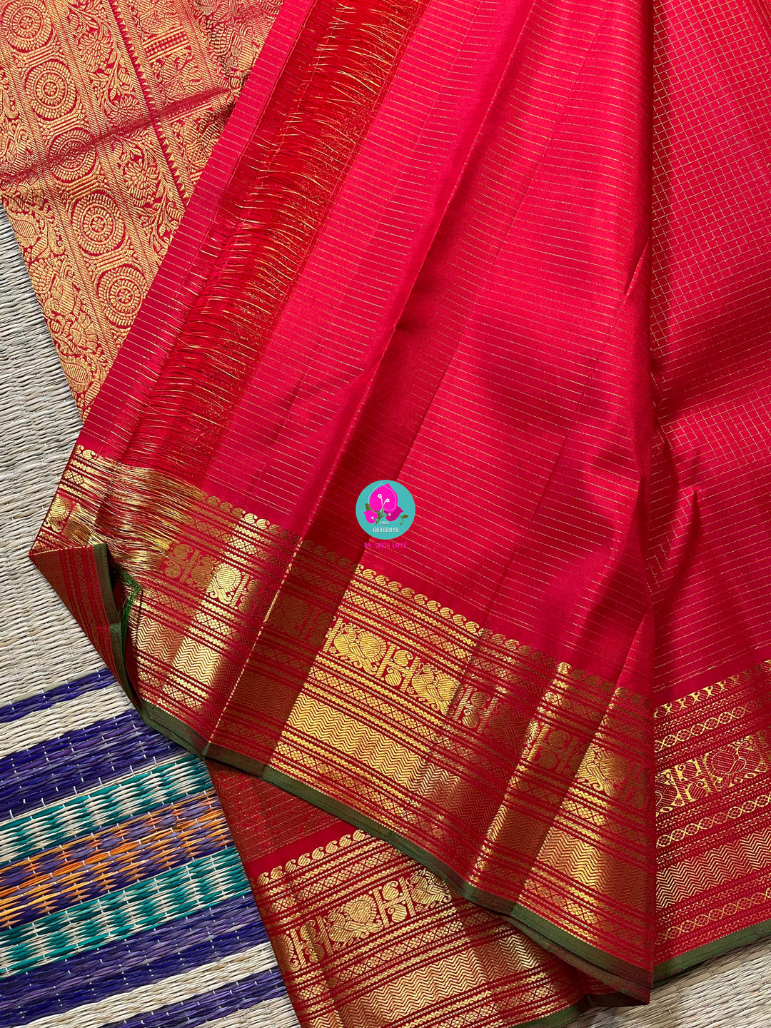 2g zari pure Kanchipattu traditional vaira oosi design on beautiful shade of red with peacock motifs