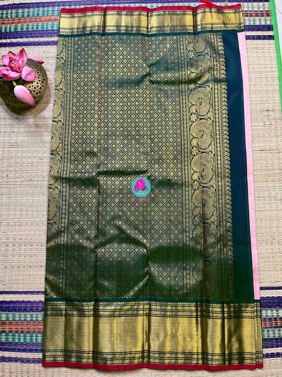 Kanchipattu handloom 3g zari traditional border saree with bird motifs