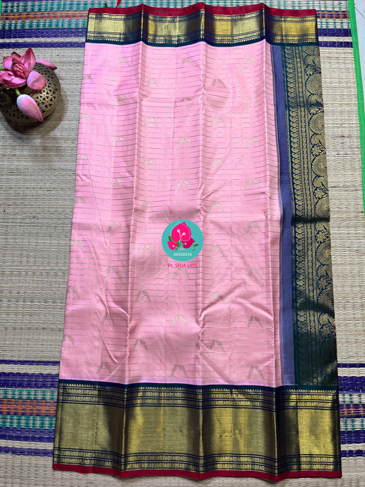 Kanchipattu handloom 3g zari traditional border saree with bird motifs