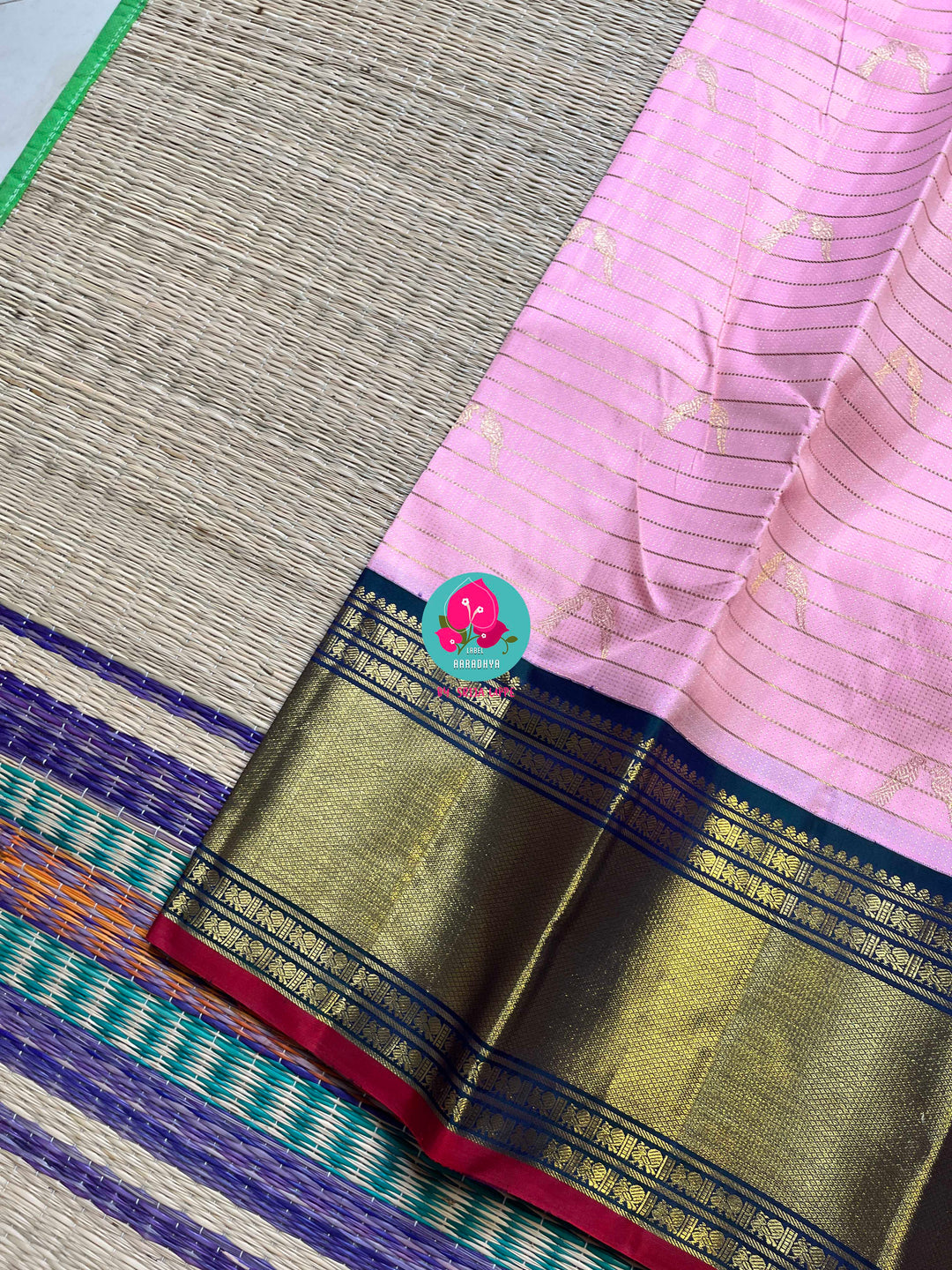 Kanchipattu handloom 3g zari traditional border saree with bird motifs