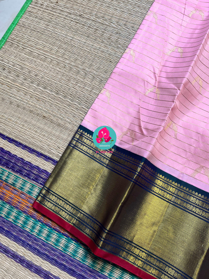 Kanchipattu handloom 3g zari traditional border saree with bird motifs