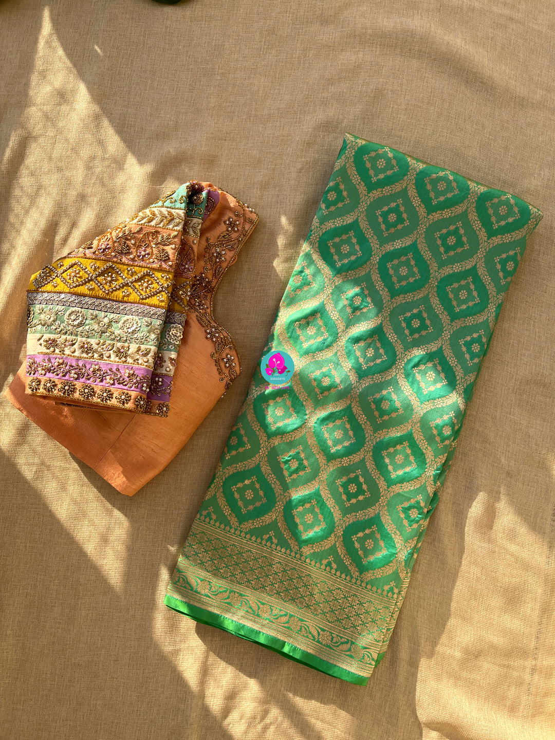 Pure rawsilk multicolored hand embroidered Blouse