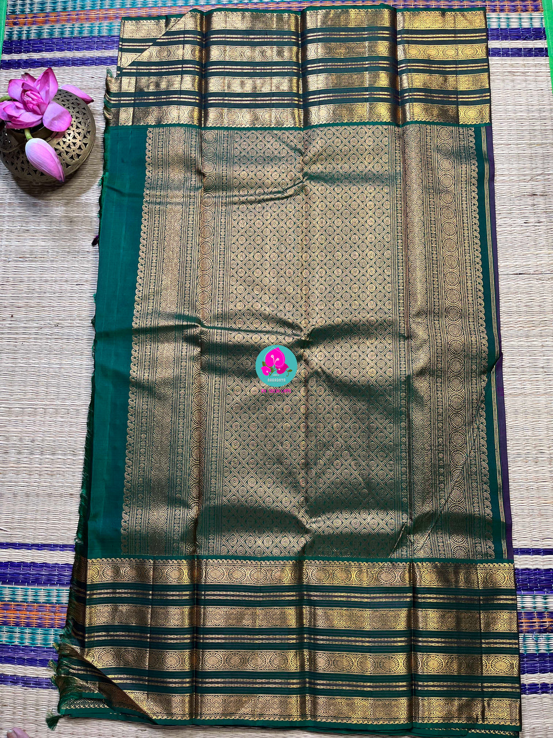 2g zari traditional border in pink and green combination is the perfect vintage contrast