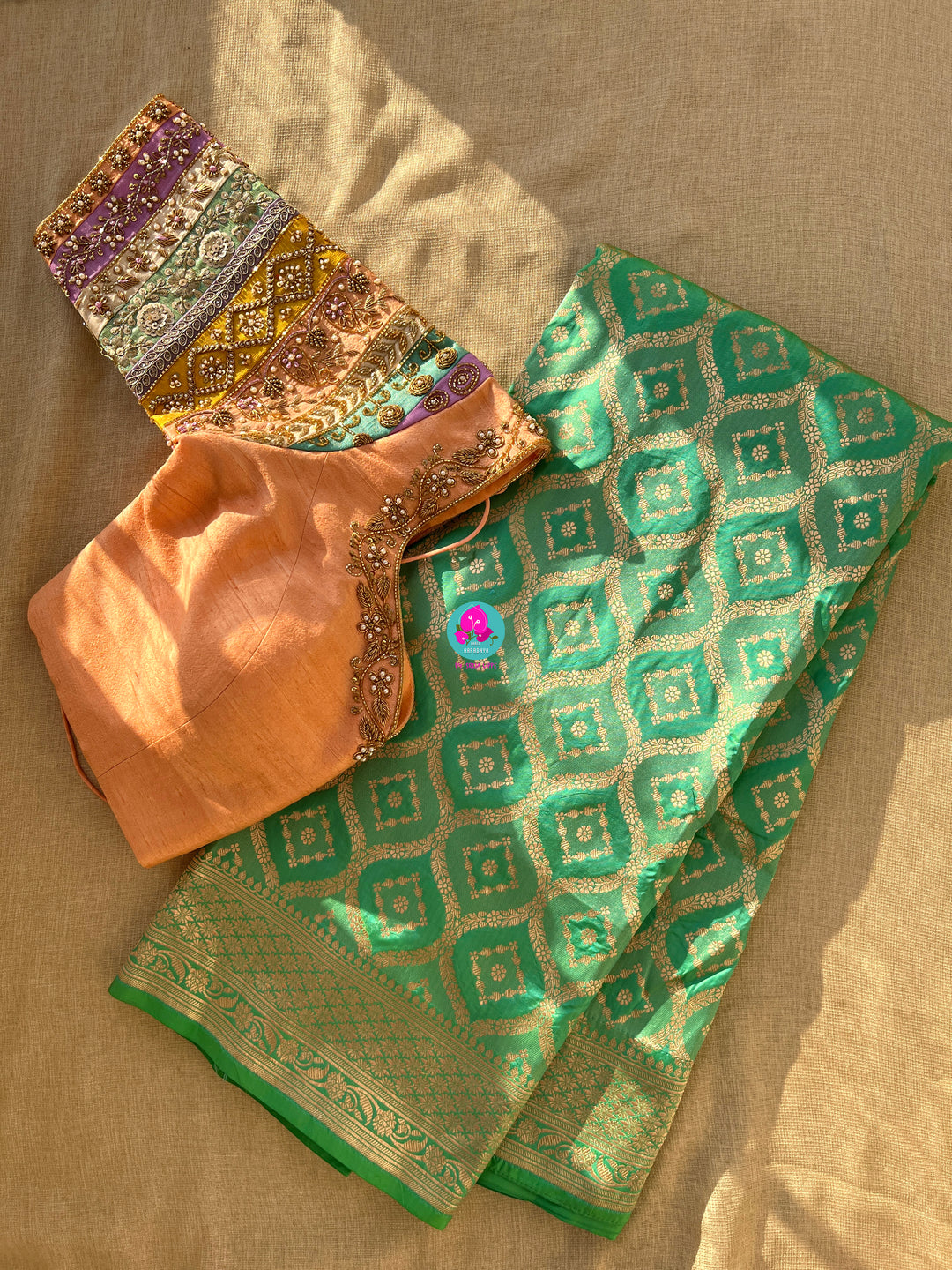 Pure rawsilk multicolored hand embroidered Blouse