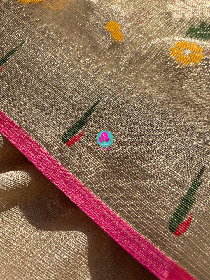 Silk Zari Kota Saree with Embroidered Bird Blouse