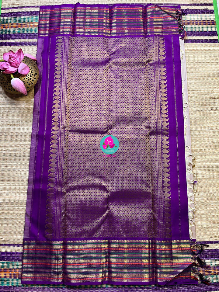 2g zari contrast purple traditional border plain butta on the body