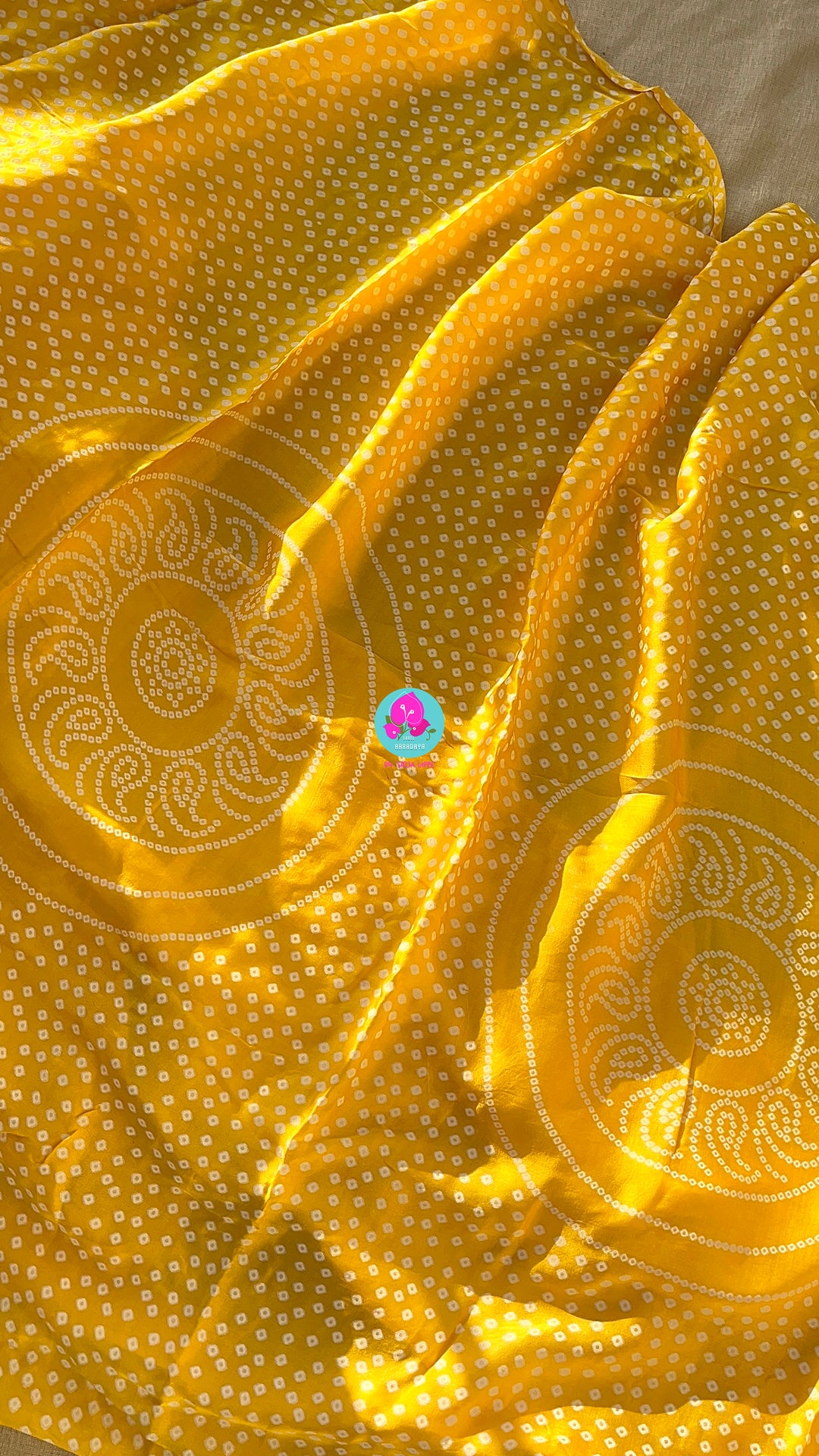 Yellow gajji  silk saree in Bandhani design and embroidery