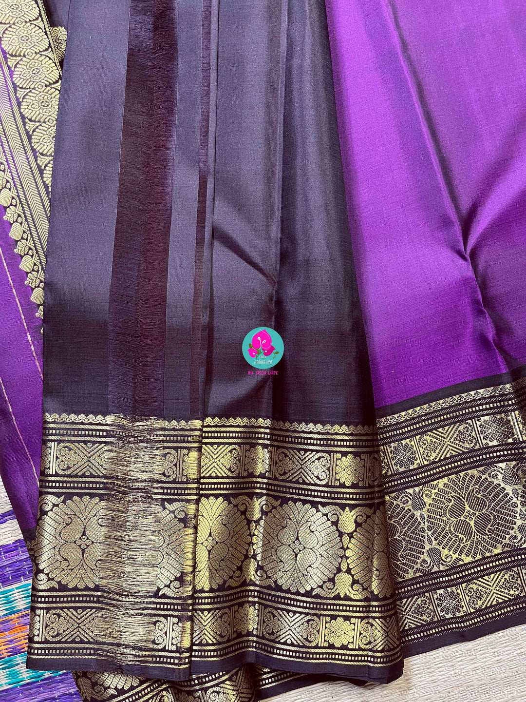 Beautiful purple shaded Kanchipattu Saree with contrast brown border