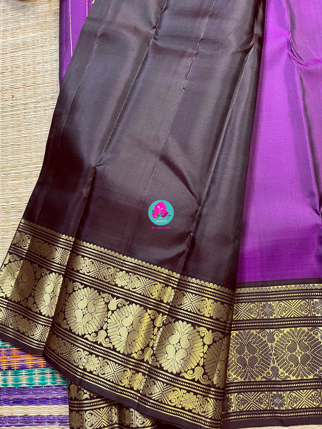 Beautiful purple shaded Kanchipattu Saree with contrast brown border