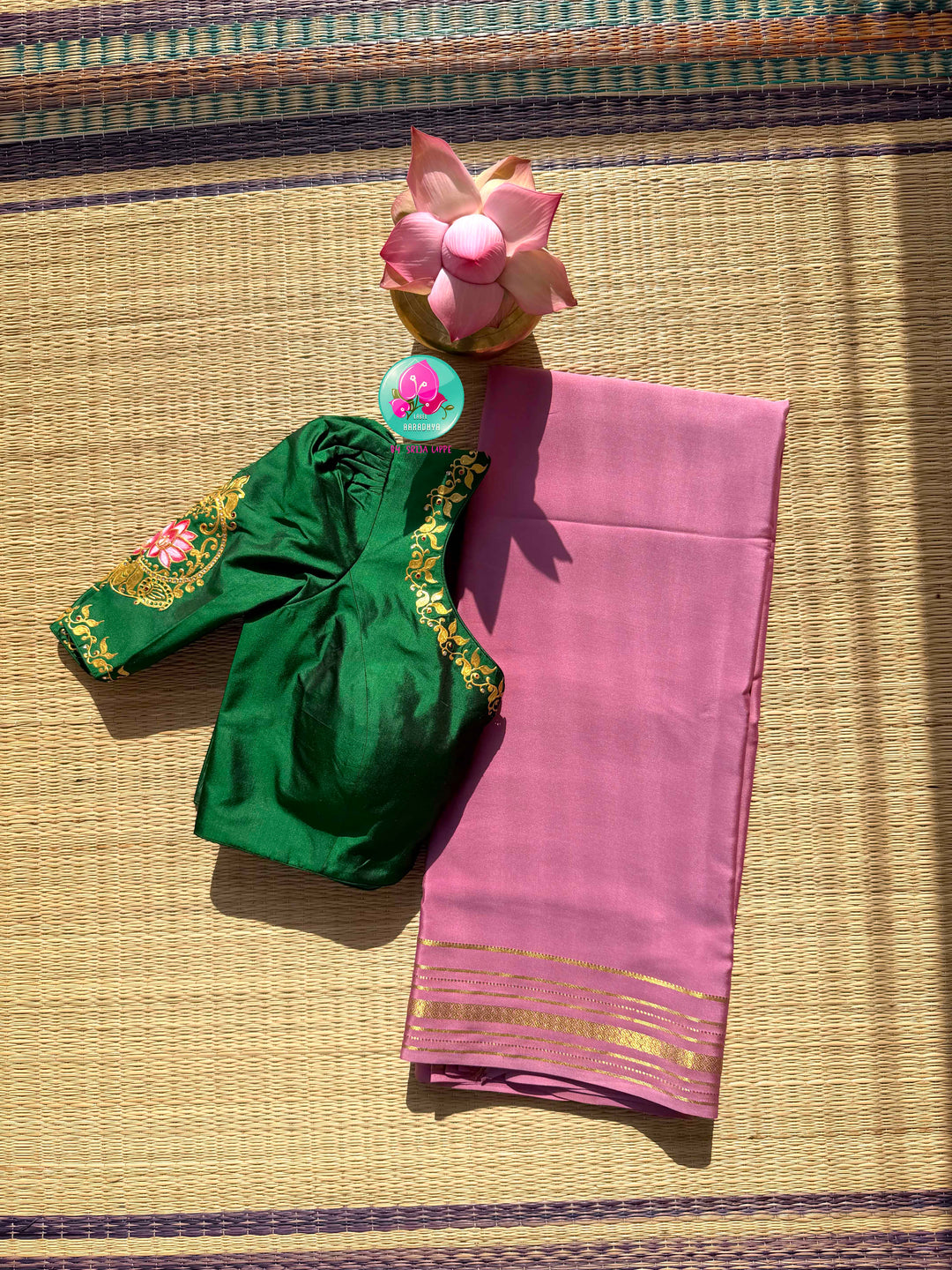 Poetry in Pastels: The Onion Pink Mysore Silk & Emerald Tanjore Fusion