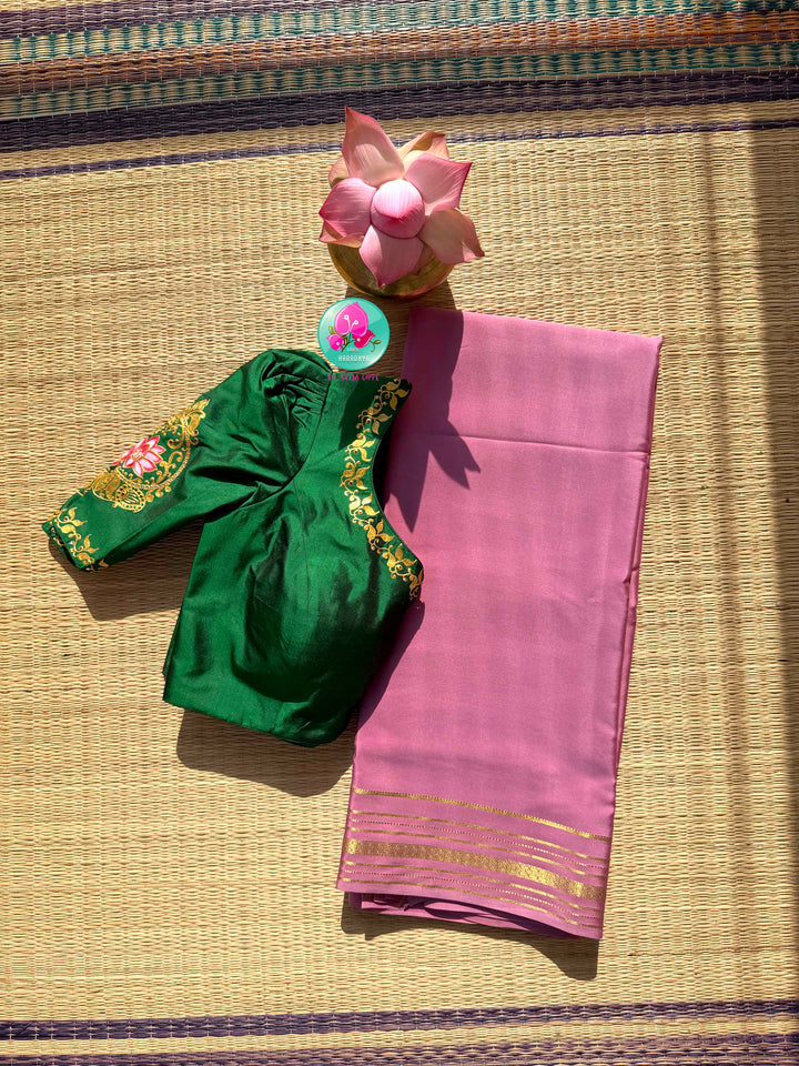 Poetry in Pastels: The Onion Pink Mysore Silk & Emerald Tanjore Fusion