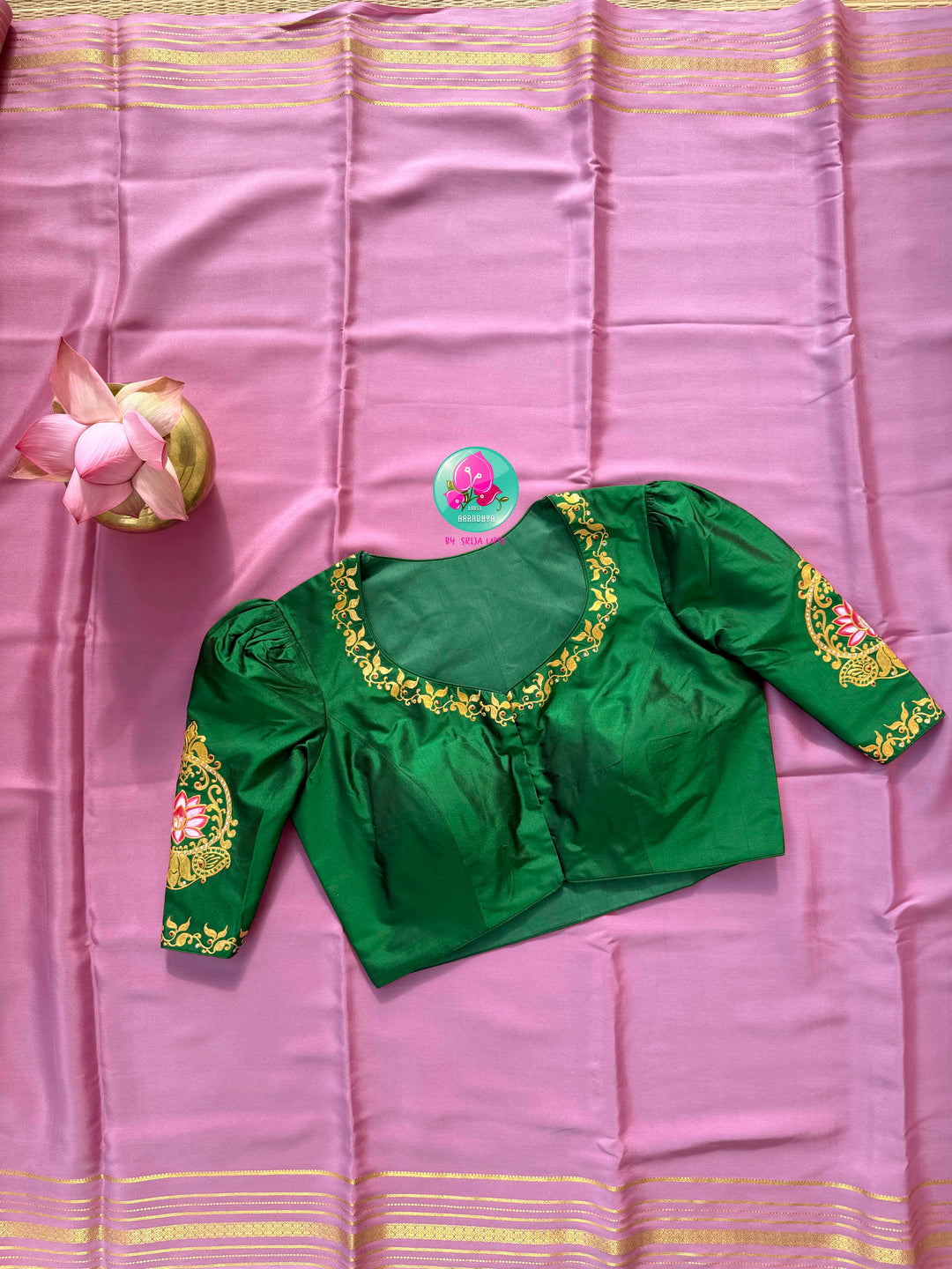 Poetry in Pastels: The Onion Pink Mysore Silk & Emerald Tanjore Fusion