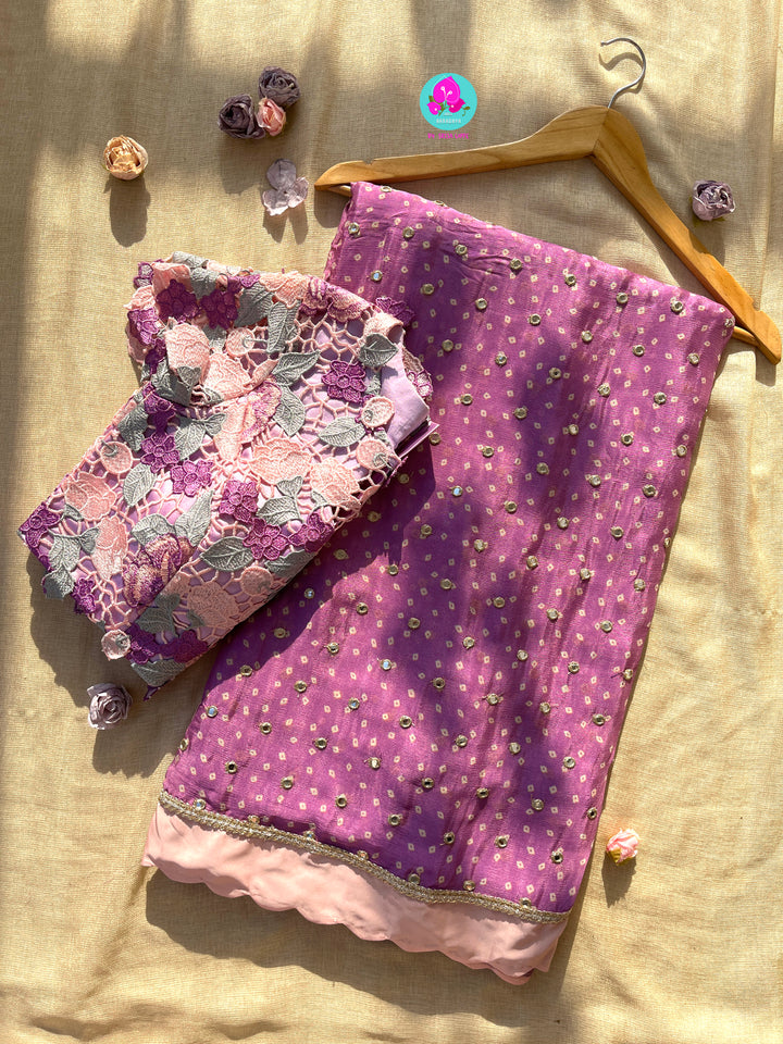 Pure Chinon Chiffon Saree with Mirror Work