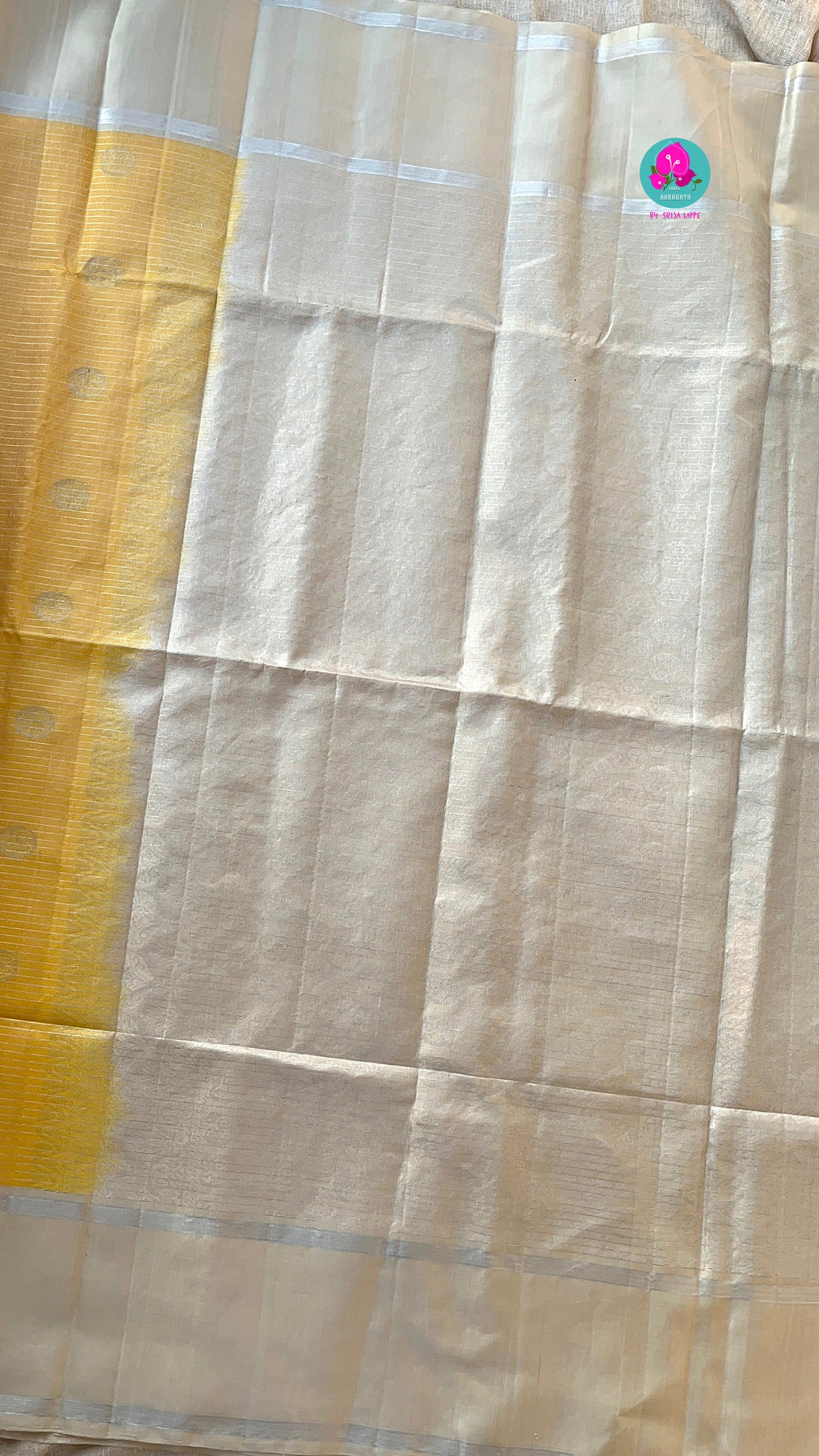 Yellow pure soft silk saree with squirrel grey blouse