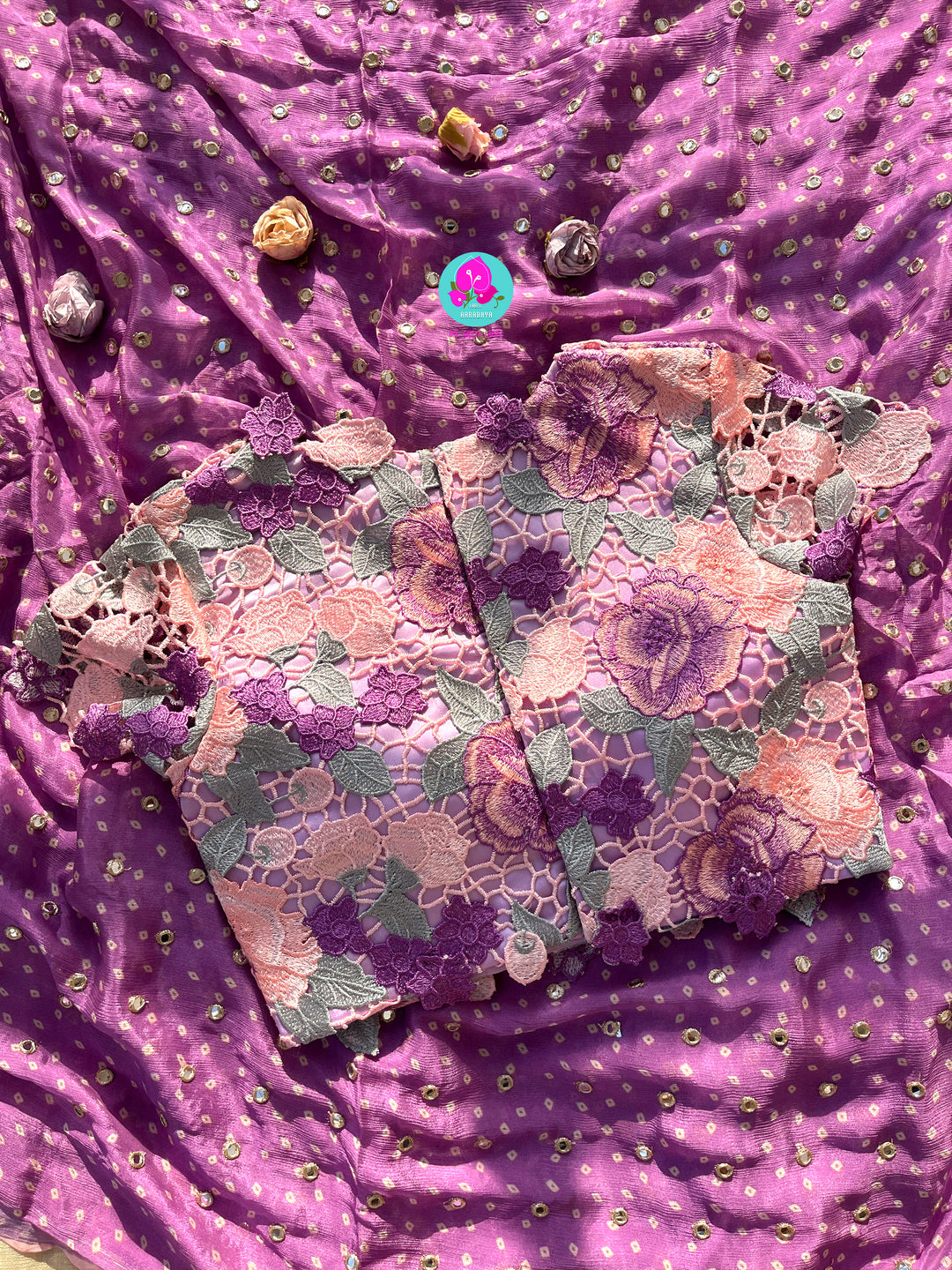 Pure Chinon Chiffon Saree with Mirror Work