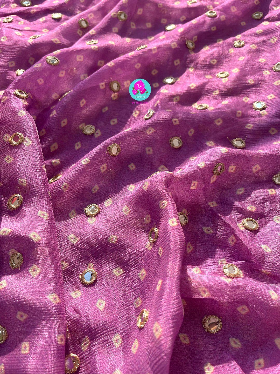Pure Chinon Chiffon Saree with Mirror Work