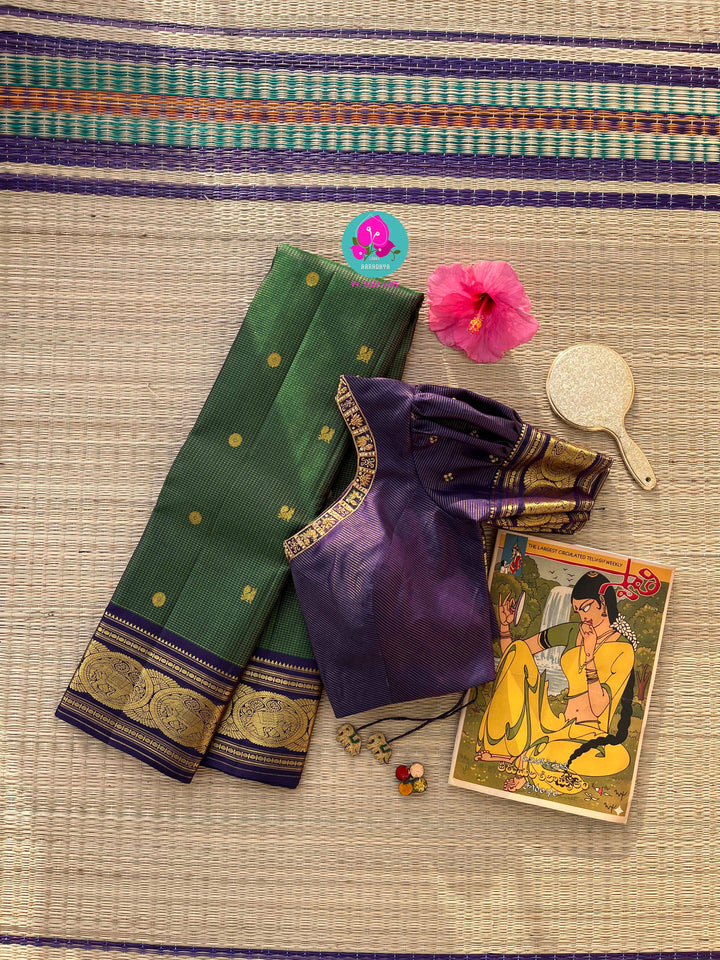 2g zari contrast traditional vintage border with vaira oosi checks butta
