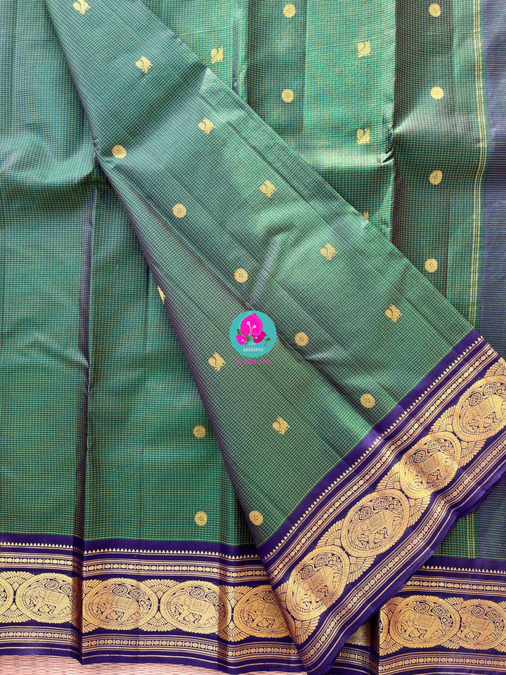 2g zari contrast traditional vintage border with vaira oosi checks butta