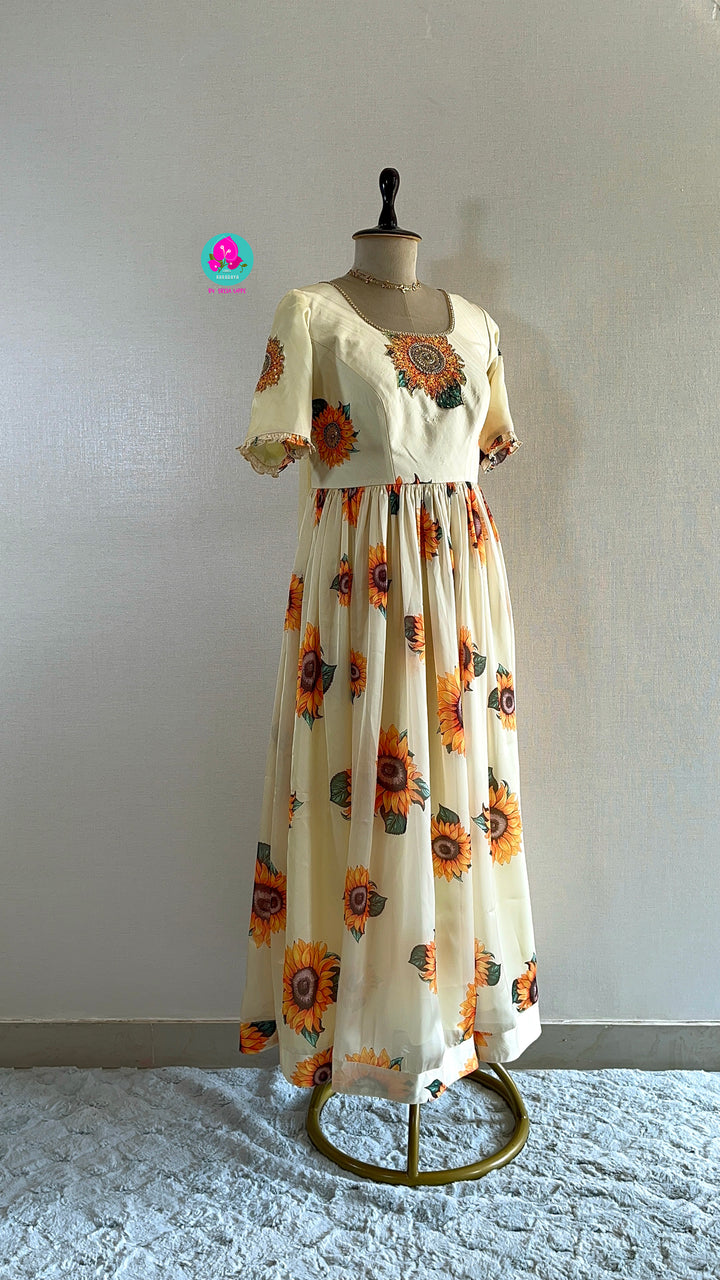 Sunflower frock with maggam work and dupatta