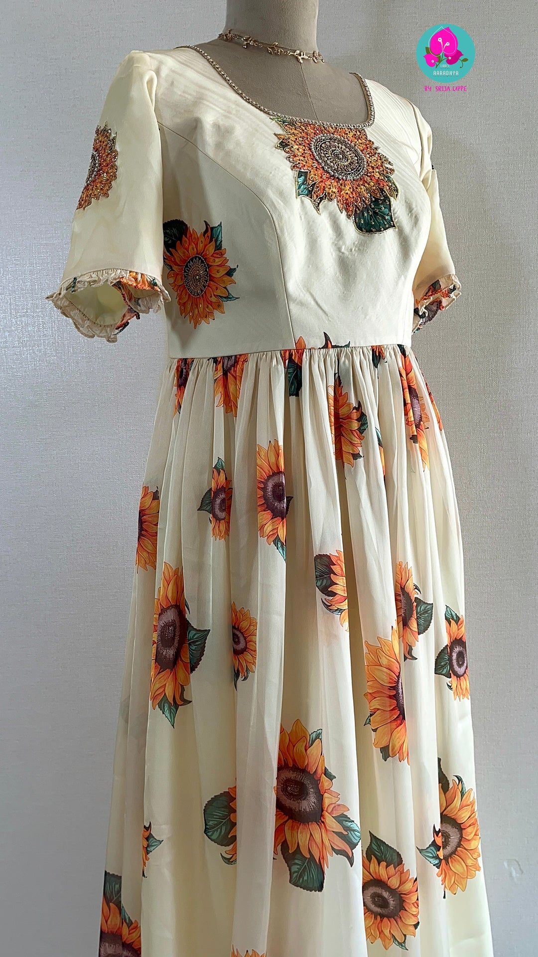 Sunflower frock with maggam work and dupatta