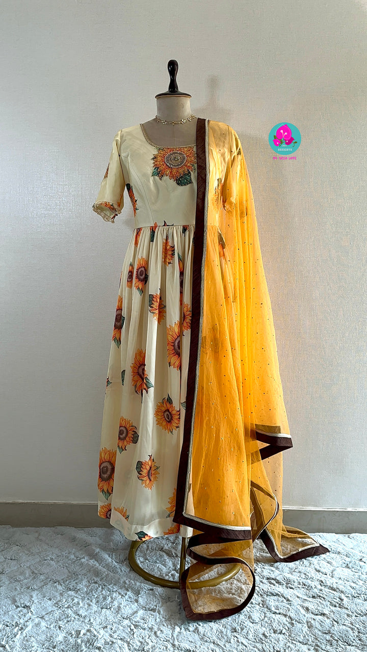 Sunflower frock with maggam work and dupatta