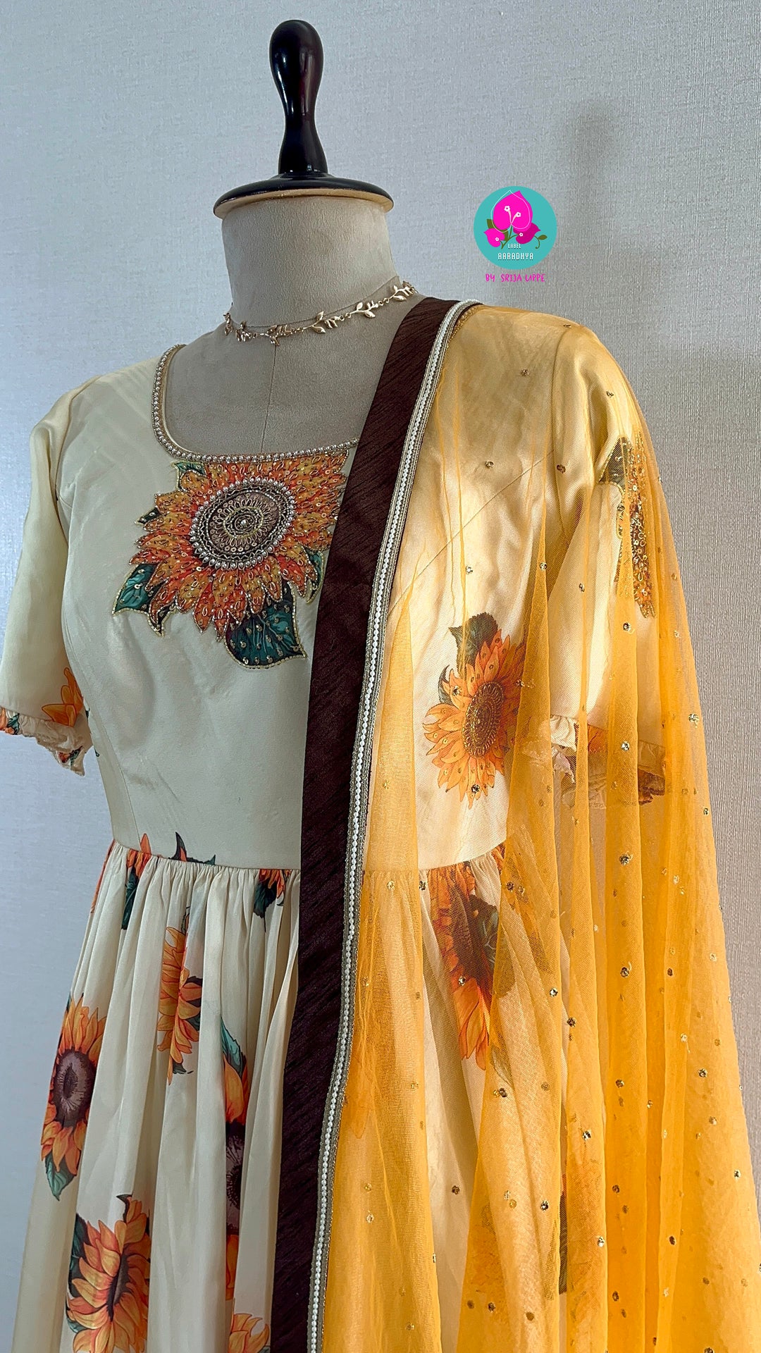 Sunflower frock with maggam work and dupatta