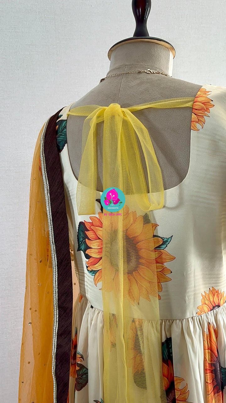 Sunflower frock with maggam work and dupatta
