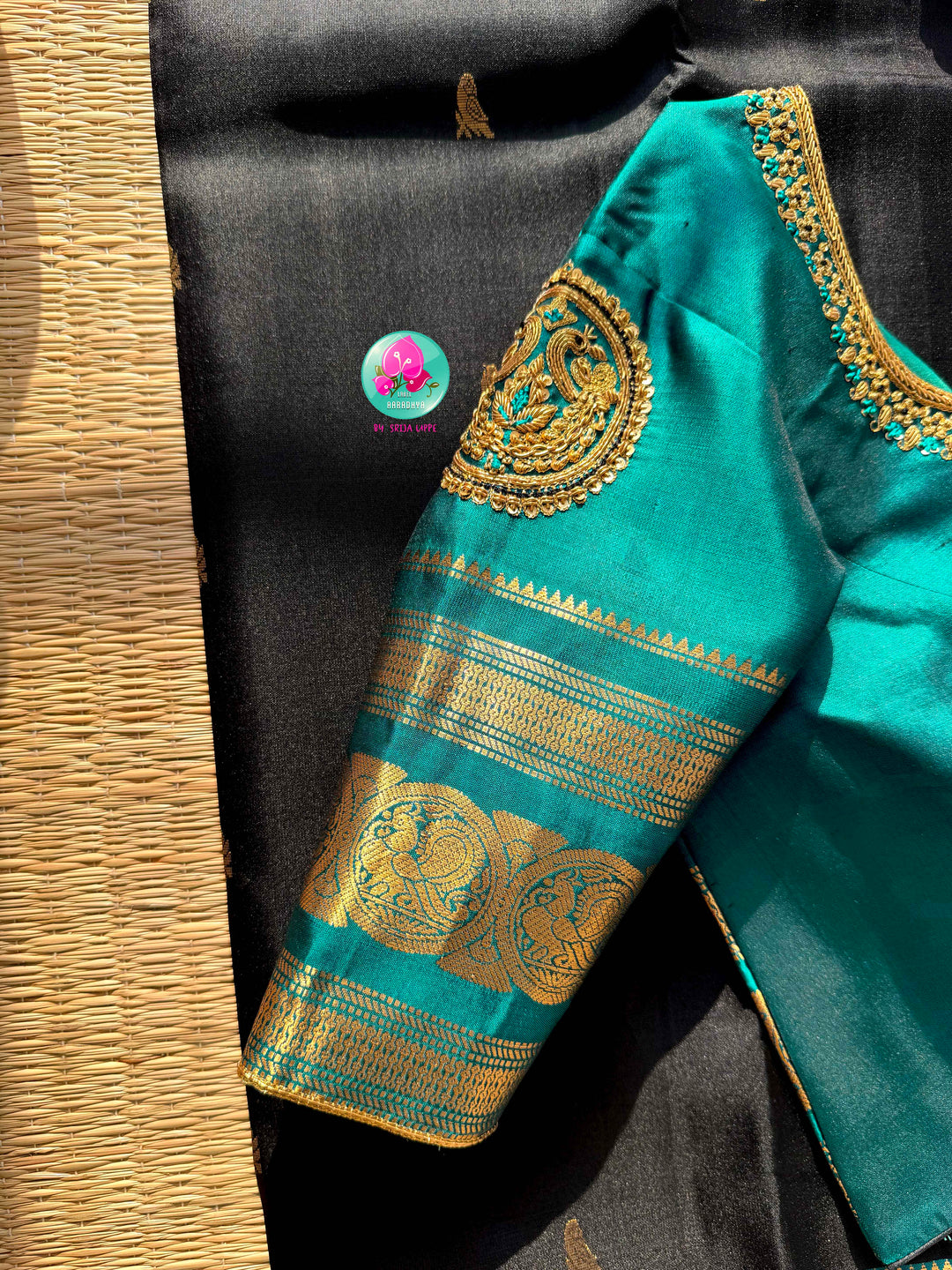 Midnight Tide: Pure Handloom Kanjivaram in Obsidian Black & Sea Blue