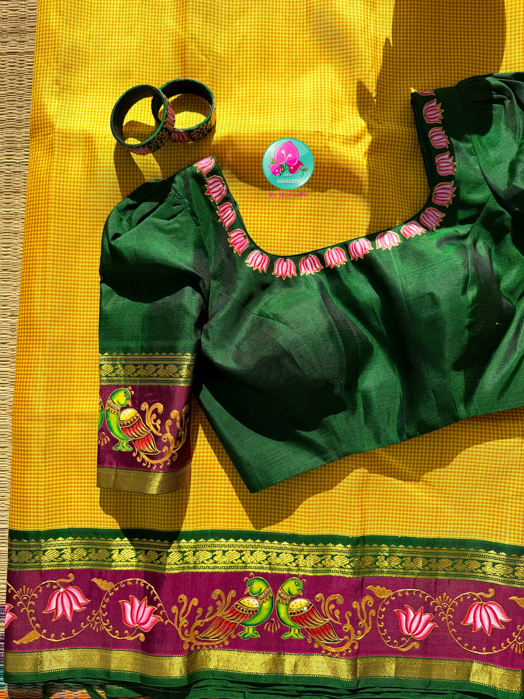 Solar Radiance: The Midday Yellow & Hand-Painted Tanjore Kanchipattu Saree