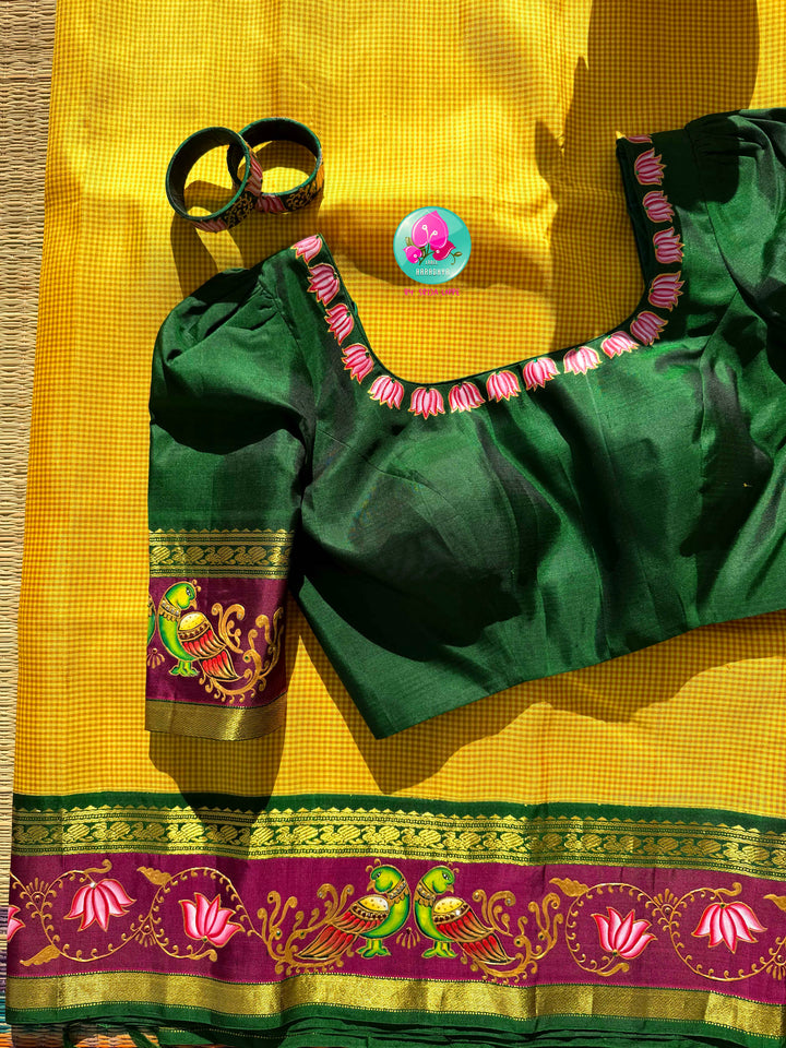 Solar Radiance: The Midday Yellow & Hand-Painted Tanjore Kanchipattu Saree