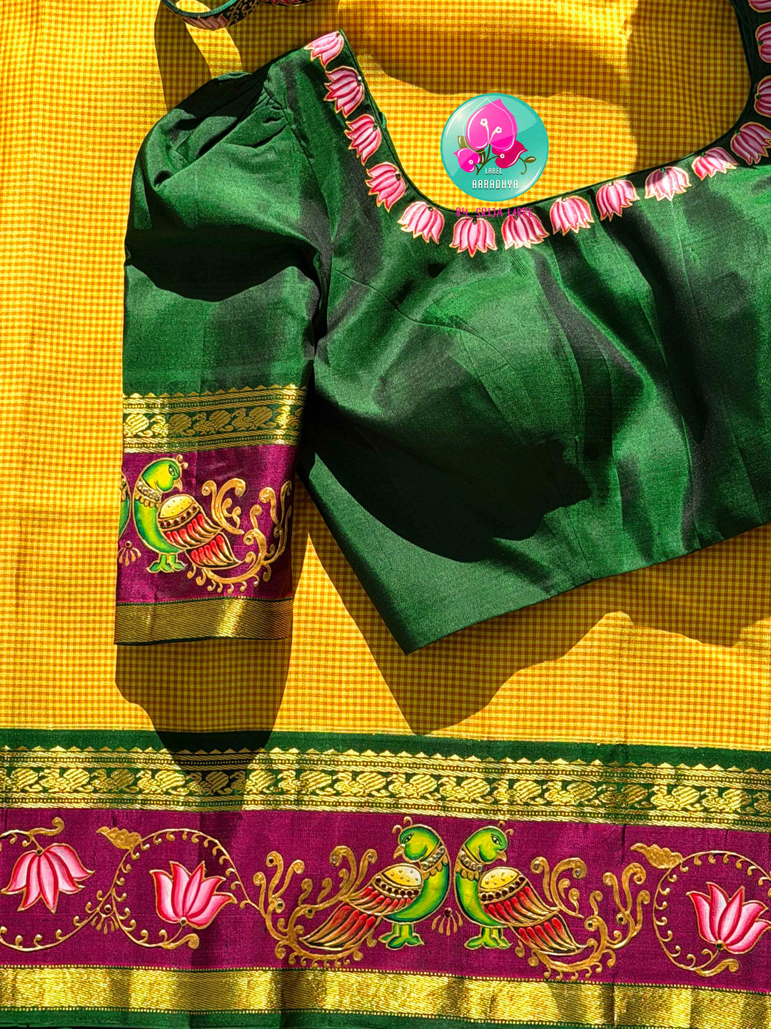 Solar Radiance: The Midday Yellow & Hand-Painted Tanjore Kanchipattu Saree
