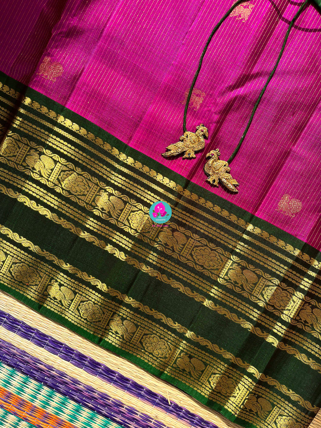 Pure Kanchipattu handloom dark magenta with deep green blouse