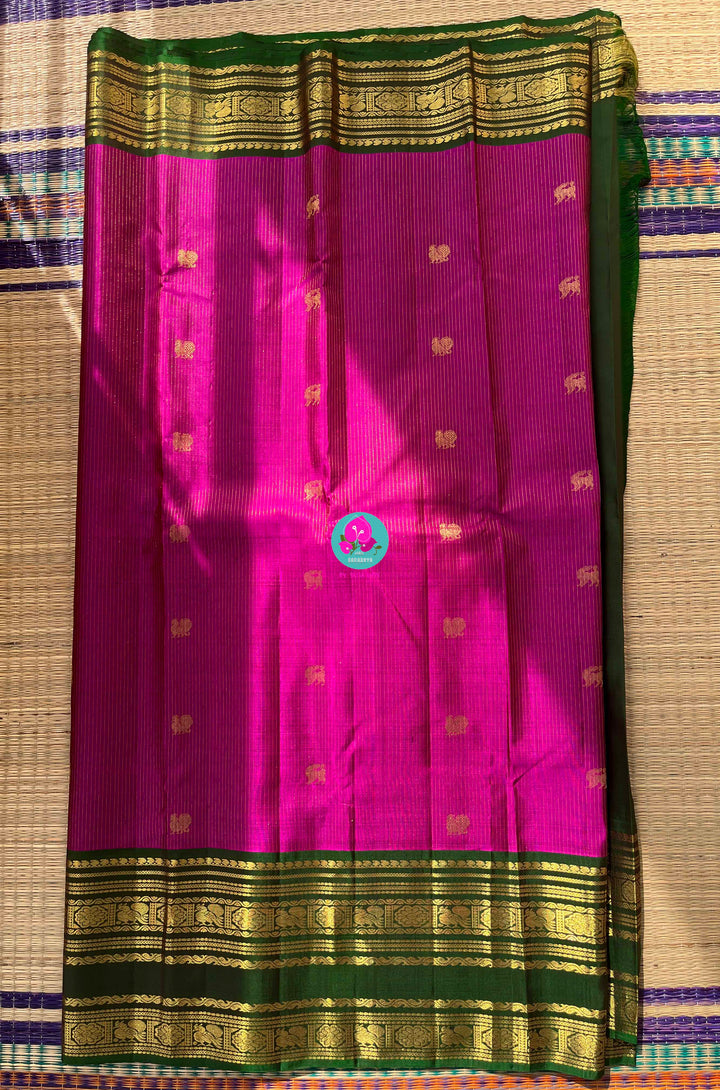 Pure Kanchipattu handloom dark magenta with deep green blouse